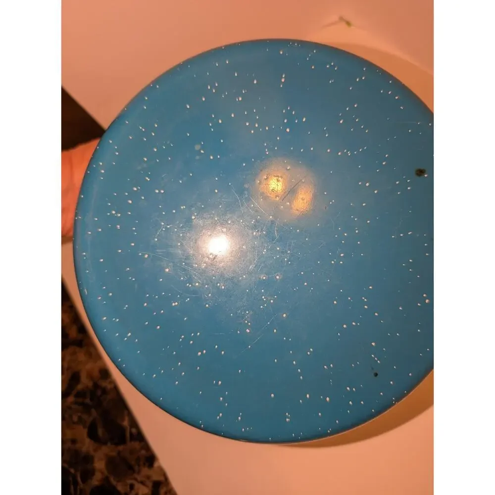 Vintage BLUE Speckled Enamelware Large Stock Pot Domed Lid Perfect For Camping
